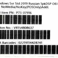 Windows Server Standard 2019 Russian 1pk DSP OEI 4 Core NoMedia / NoKey (POS Only) AddLic
